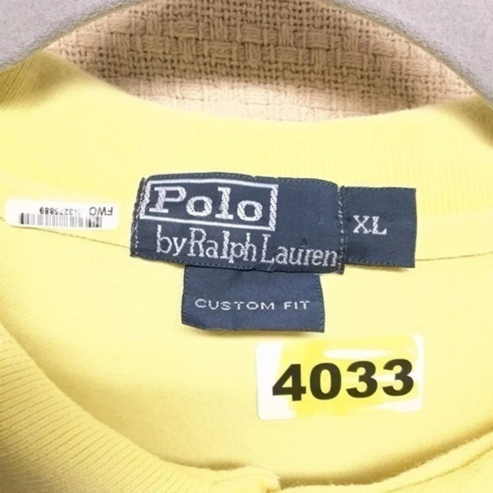 Polo Ralph Lauren Custom Fit Yellow Big Pony Long Slv. Polo Shirt Men XL Cotton